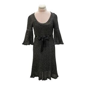 CYNTHIA STEFFE Gray Crocheted Knit Fit & Flare Dress w/slip MEDIUM Bell Sleeves